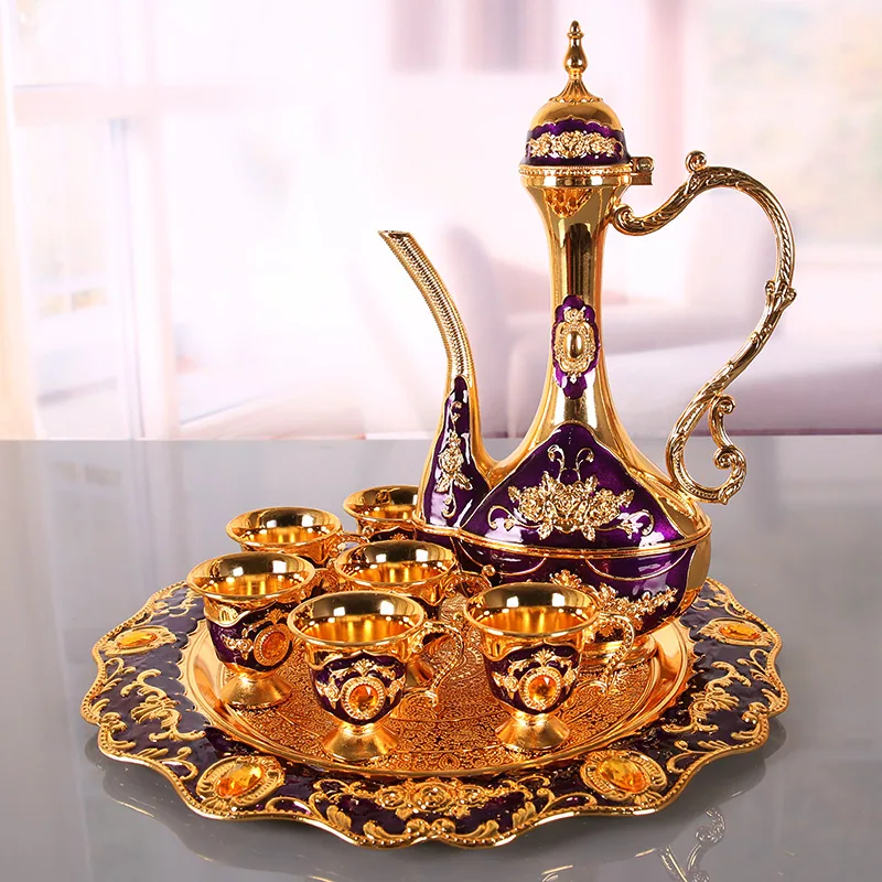 Liquor wine set high-end gift box Antique enamel hand-painted 8-piece set of alloy European wine glass wedding ornaments 10