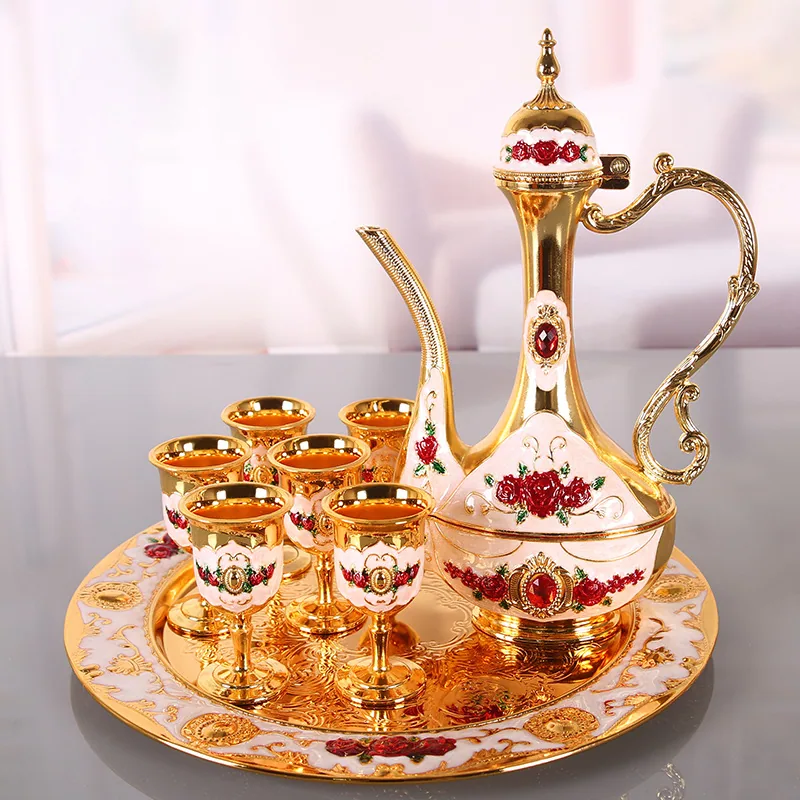 Liquor wine set high-end gift box Antique enamel hand-painted 8-piece set of alloy European wine glass wedding ornaments 2