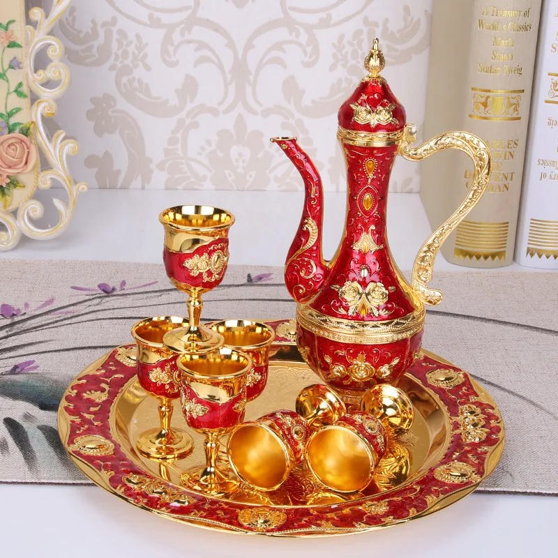 European Russian vintage court creative barware set home wedding metal gift wine jug set ornaments 2
