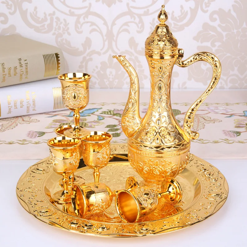 European Russian vintage court creative barware set home wedding metal gift wine jug set ornaments 4