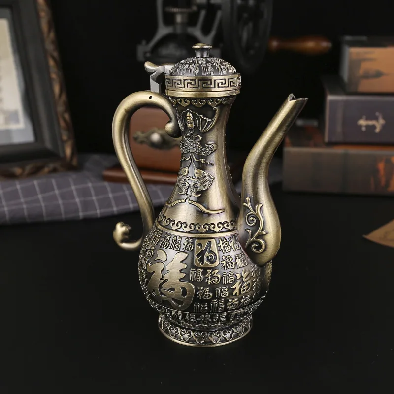 Chinese liquor wine set home creative bronze Baifu retro high-end wine jug wine glass gift ornament 2