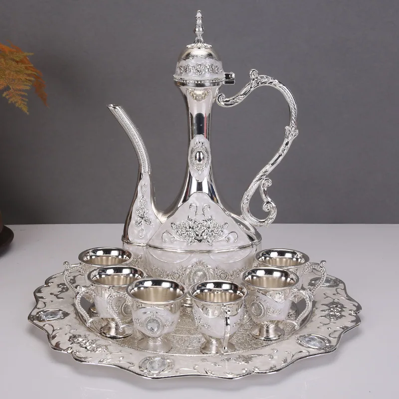 European alloy wine glasses goblet white wine glass Russian European style wine set wine jug gold 8-piece set 6