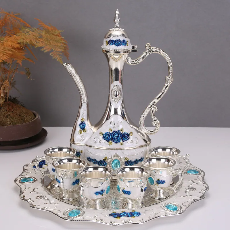 European alloy wine glasses goblet white wine glass Russian European style wine set wine jug gold 8-piece set