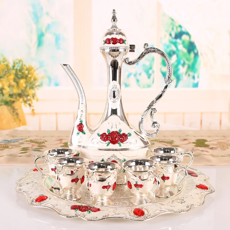 European alloy wine glasses goblet white wine glass Russian European style wine set wine jug gold 8-piece set 8