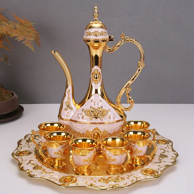 European alloy wine glasses goblet white wine glass Russian European style wine set wine jug gold 8-piece set 3