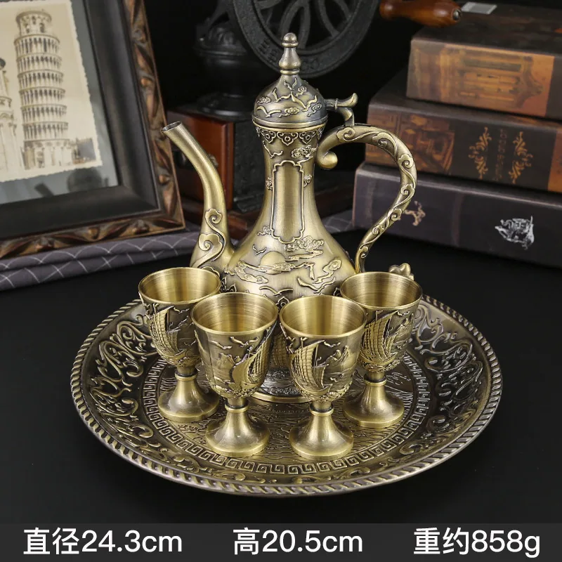 smooth sailing, retro metal wine jug set, liquor glass, sip cup, creative European style home ornaments wholesale - Cup & Tumbler Holders