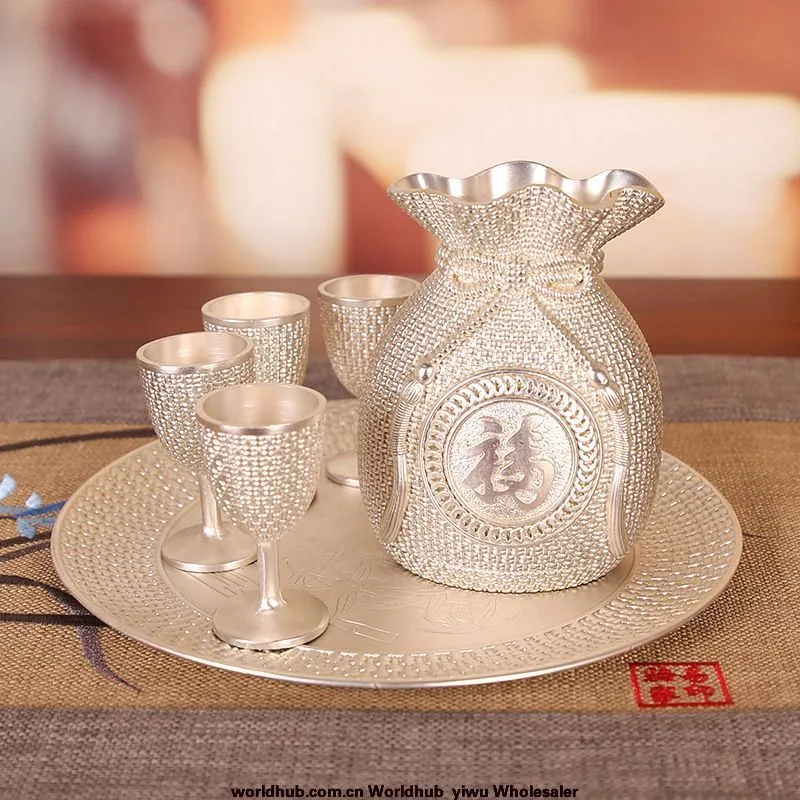 Tea set, Chinese bronze plated wine set, high-end household wine jug, European metal goblet, lucky bag, white wine glass set of - Bag & Luggage Making Materials 2