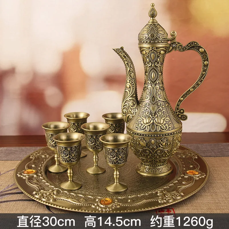 Chinese liquor wine set gift high-end retro wine jug, court wine glass, wine cup, classical wine plate complete set of ornaments - Cup & Tumbler Holders 2