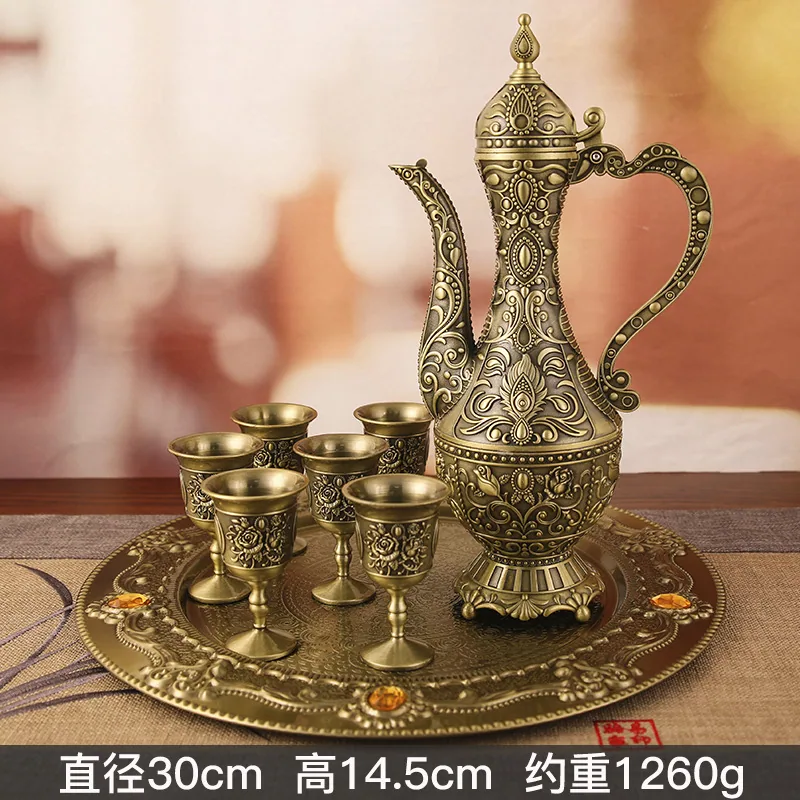 Chinese liquor wine set gift high-end retro wine jug, court wine glass, wine cup, classical wine plate complete set of ornaments - Cup & Tumbler Holders 3