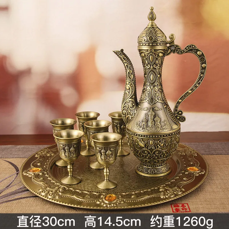 Chinese liquor wine set gift high-end retro wine jug, court wine glass, wine cup, classical wine plate complete set of ornaments - Cup & Tumbler Holders
