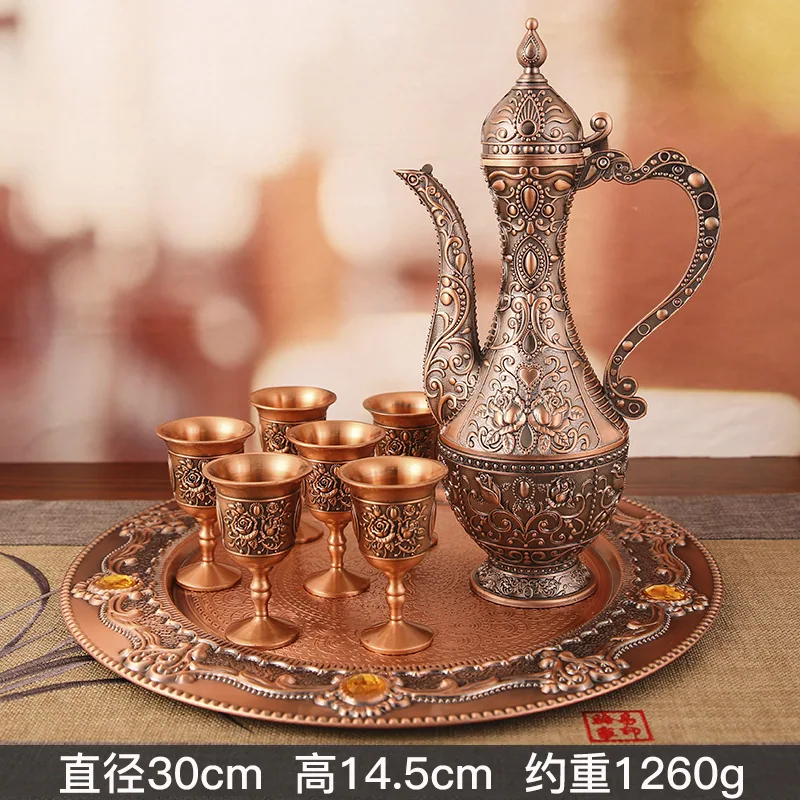 Chinese liquor wine set gift high-end retro wine jug, court wine glass, wine cup, classical wine plate complete set of ornaments - Cup & Tumbler Holders 4
