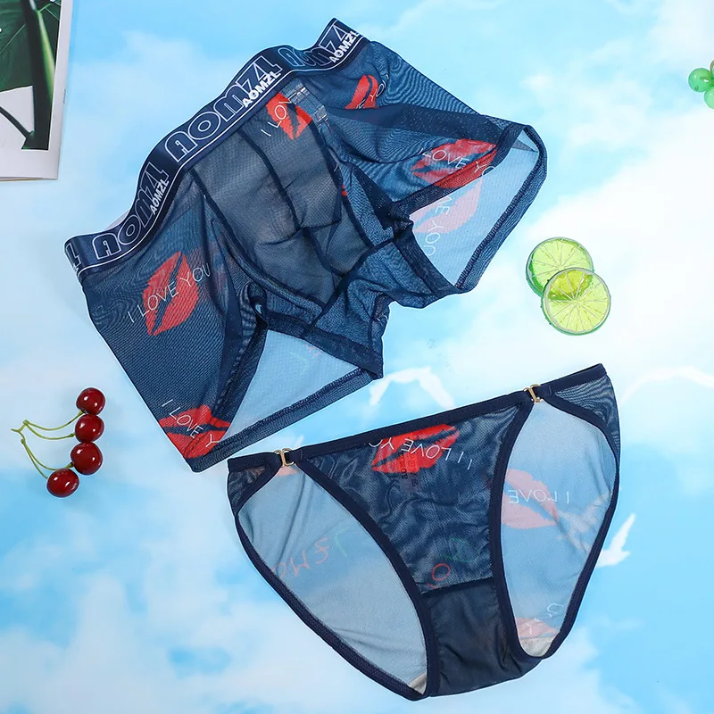 Arrogant Love, Ice Silk, Sexy Couples, Mesh Panties, Breathable Women's Briefs, Mid Rise Men's Boxer Panties 4