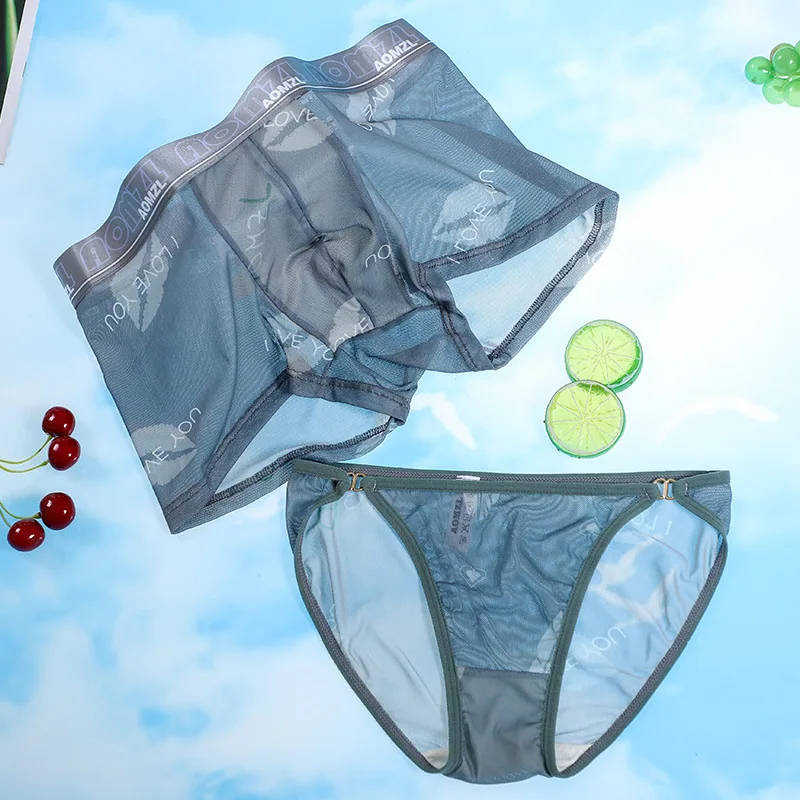 Arrogant Love, Ice Silk, Sexy Couples, Mesh Panties, Breathable Women's Briefs, Mid Rise Men's Boxer Panties 2