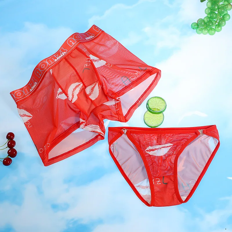 Arrogant Love, Ice Silk, Sexy Couples, Mesh Panties, Breathable Women's Briefs, Mid Rise Men's Boxer Panties 3