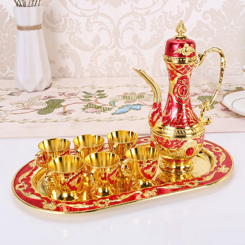 European Russian wine jug, metal wine jug, wine glass, creative alloy wine set exquisite gift home furnishings 5