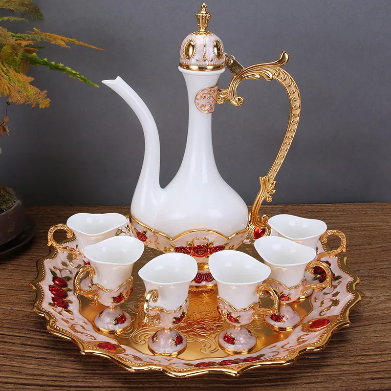 Barware Set New Ceramic Splicing Metal Creative Personalized Liquor Wine Jug Dispenser Shot Glass Kit for Home Use 2