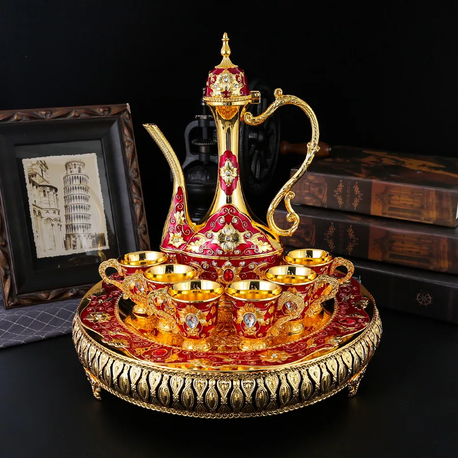 European style light luxury wine set court style home table ornament vintage zinc alloy exquisite wine glass wine jug set