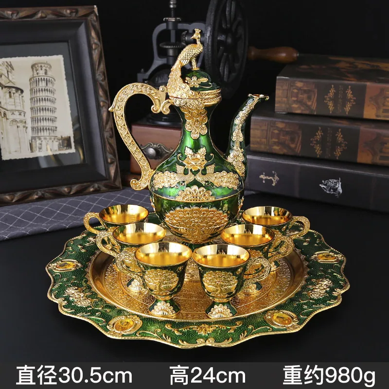 Court style wine set creative exquisite European metal home ornaments vintage light luxury wine glasses wine jug eight-piece set 4