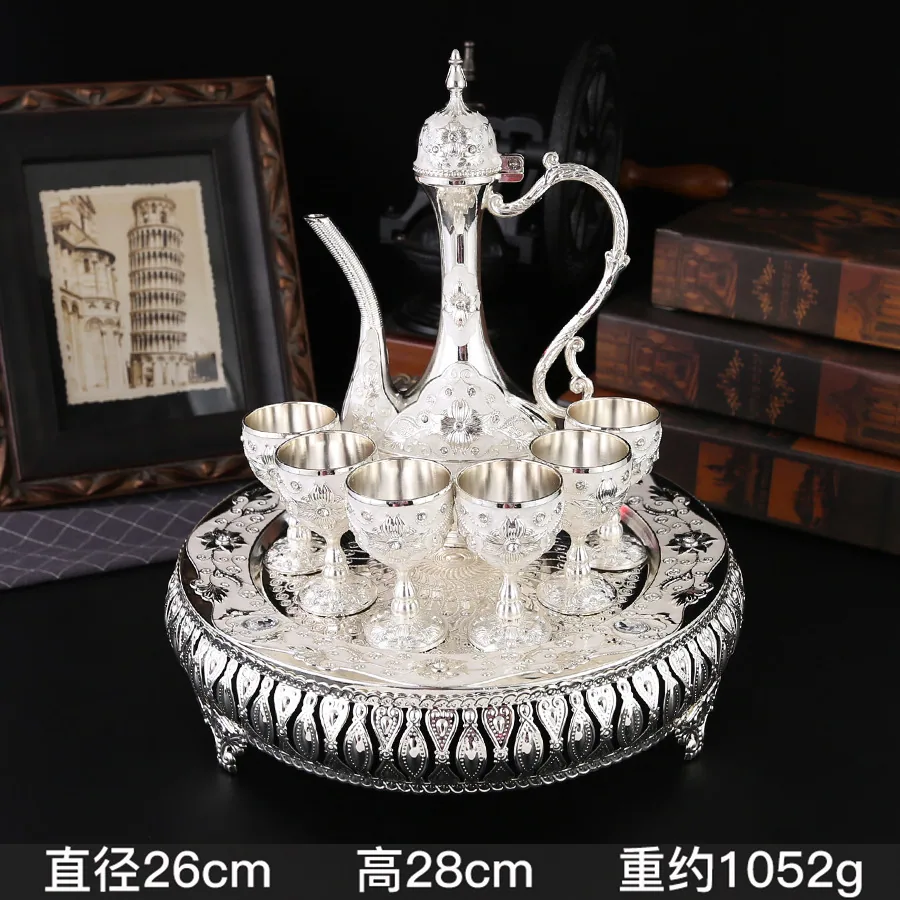 European style light luxury wine set court style home table ornament vintage zinc alloy exquisite wine glass wine jug set 5