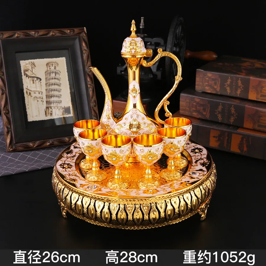 European style light luxury wine set court style home table ornament vintage zinc alloy exquisite wine glass wine jug set