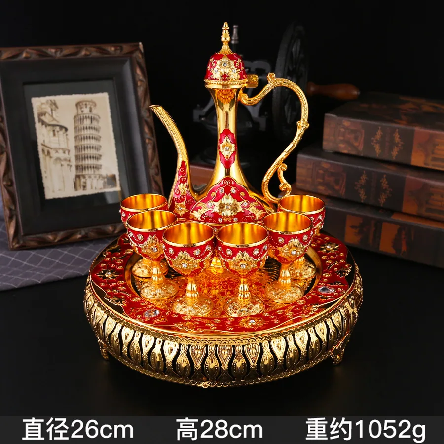 European style light luxury wine set court style home table ornament vintage zinc alloy exquisite wine glass wine jug set 2
