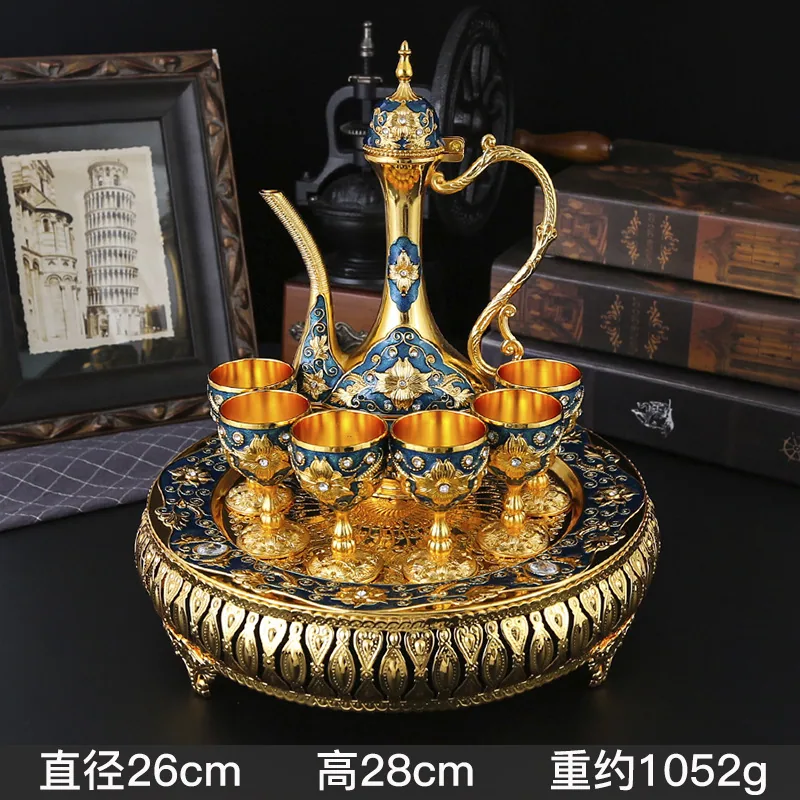 European style light luxury wine set court style home table ornament vintage zinc alloy exquisite wine glass wine jug set 3