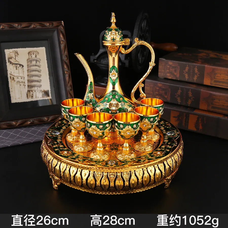 European style light luxury wine set court style home table ornament vintage zinc alloy exquisite wine glass wine jug set 4