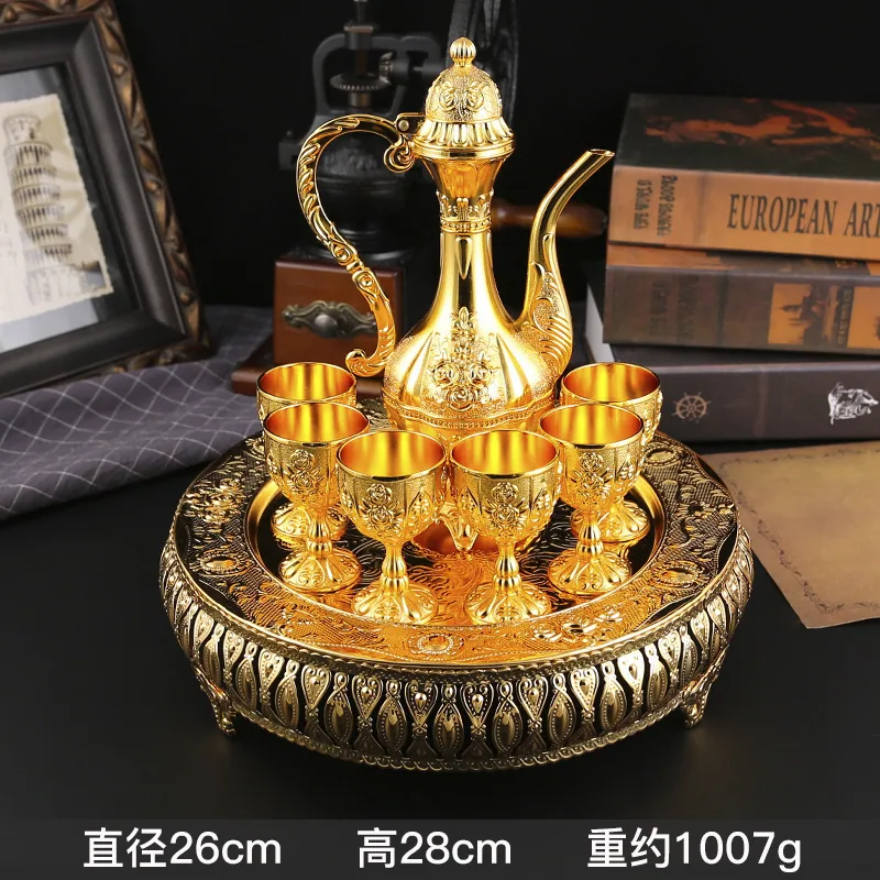High-end European wine set metal material hotel home gold wine jug wine glass banquet supplies factory direct supply 6