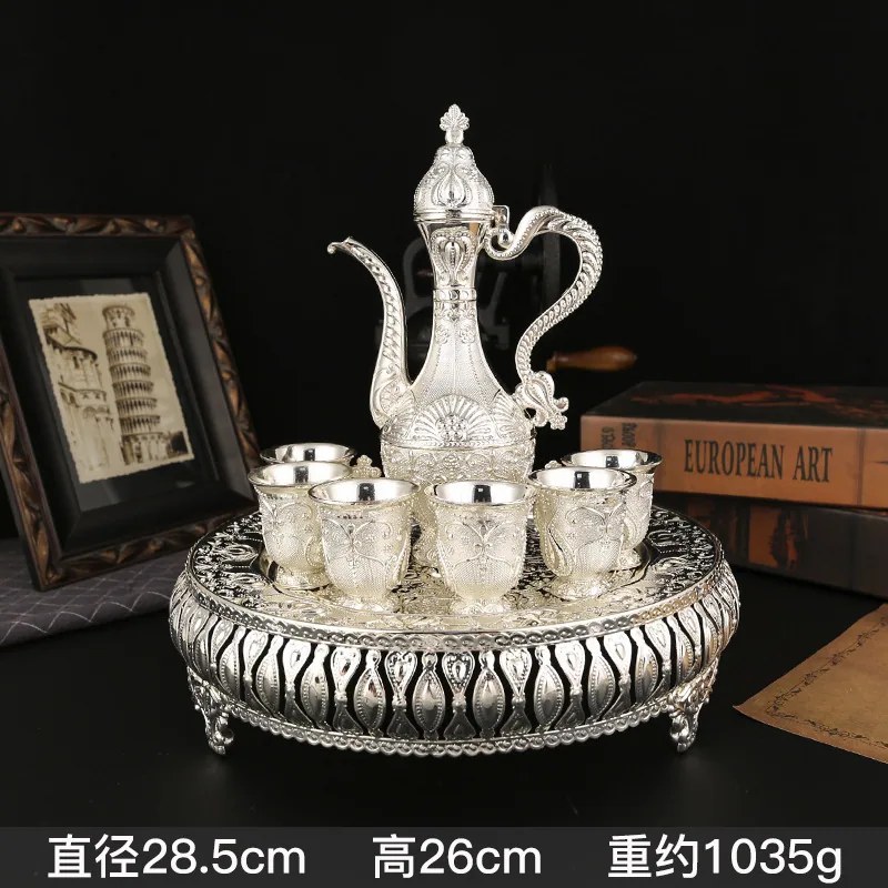 European Court Style Wine Jug, Wine Glasses, Creative Metal Barware, 8 Piece Set Home Ornaments, Russian Barware Gifts 2