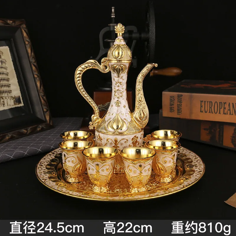 European Court Style Wine Jug, Wine Glasses, Creative Metal Barware, 8 Piece Set Home Ornaments, Russian Barware Gifts 4