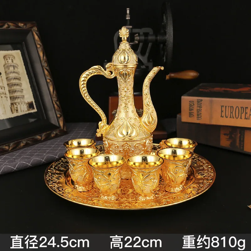 European Court Style Wine Jug, Wine Glasses, Creative Metal Barware, 8 Piece Set Home Ornaments, Russian Barware Gifts 3