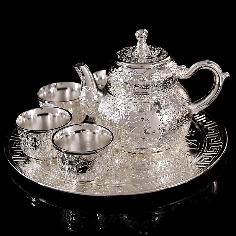 Baifu tea set handmade silver tea set teapot fair cup silver cup large set teacup teapot tea tray