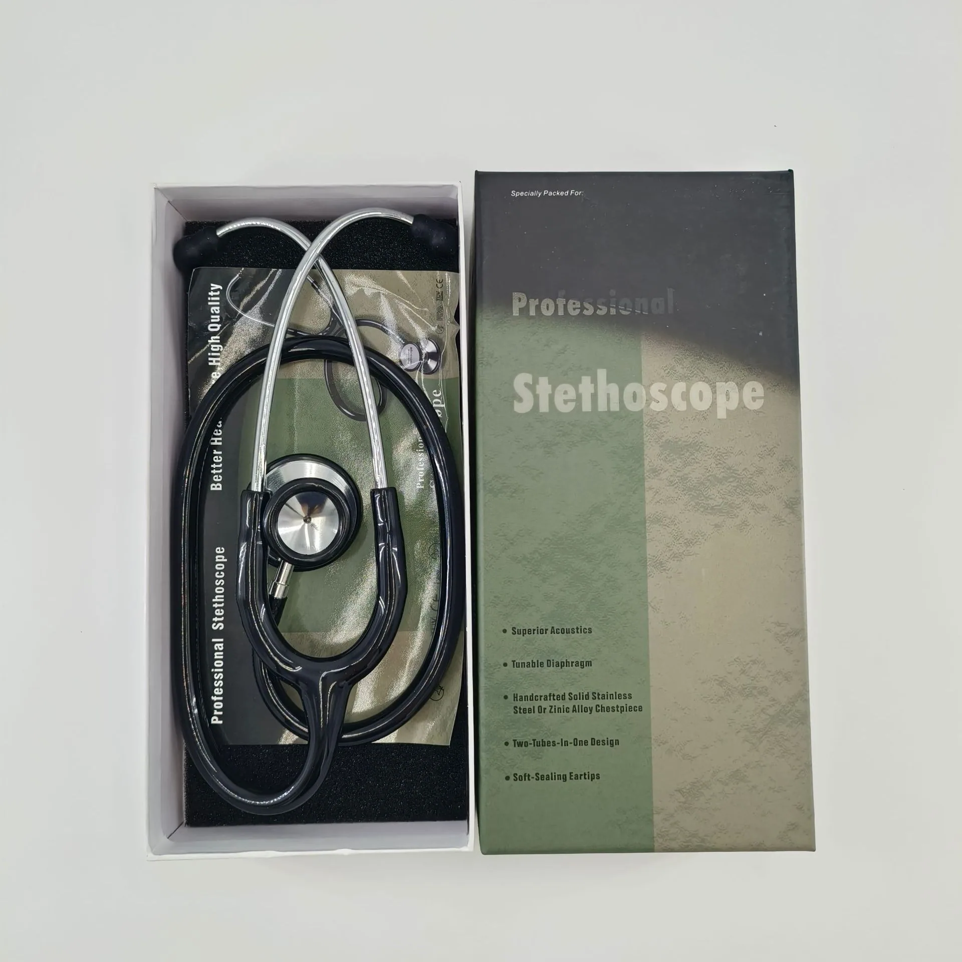 Luxury Adult Dual-Head Double-Sided Stethoscope, Membrane Stethoscope with Silver Head and Ear Hooks, Stethoscope Belt KT-105A - Garment Hooks 5