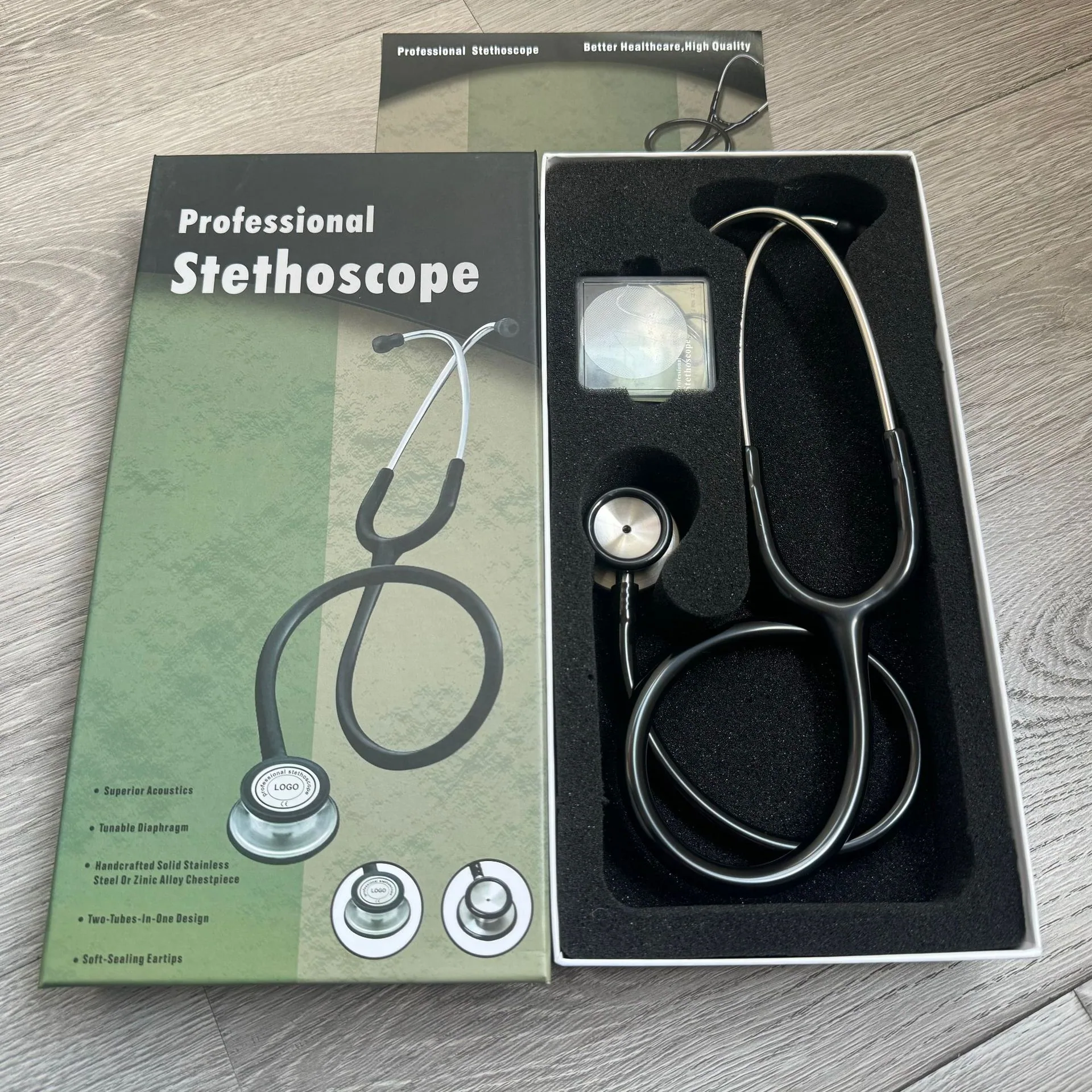 KT-120 Stainless Steel Stethoscope Double Sided Stethoscope Silver Ear Head Ear Hook Adult Medical Stethoscope 2