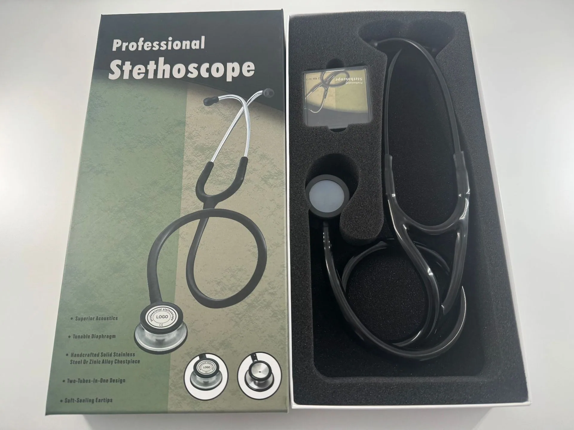 KT-170B Foreign Trade Export Stainless Steel Stethoscope Double Sided Stethoscope Black Ear Hook Adult Stethoscope 10