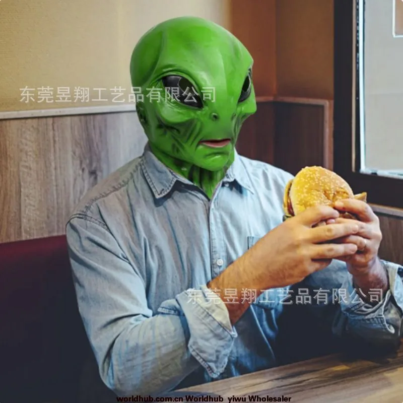 Alien mask latex headgear Halloween UFO horror mask green headgear cross-border new product