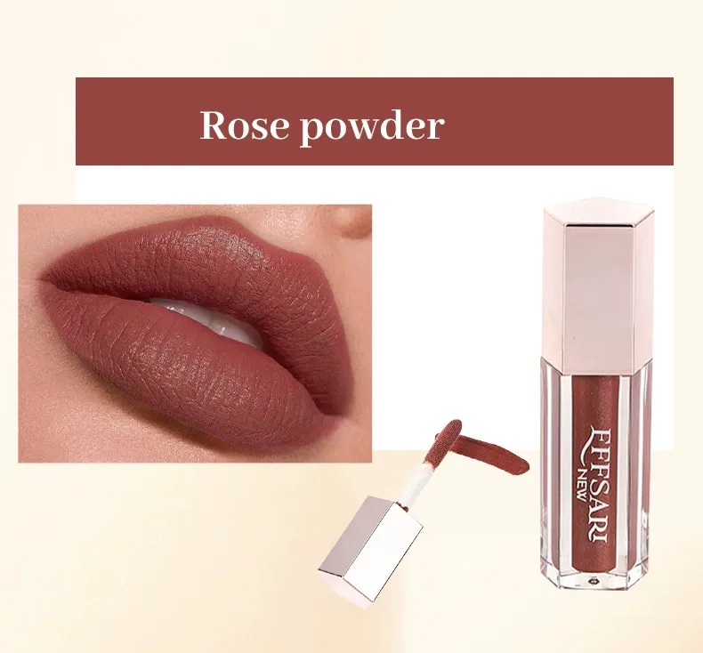 EFFSARI long-lasting non-refuting lipstick velvet lip gloss texture swatch white tube