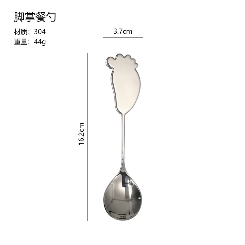 304 stainless steel dining spoon with feet creative kids cartoon small soup spoon foot palm spoon eating spoon small round spoon 3