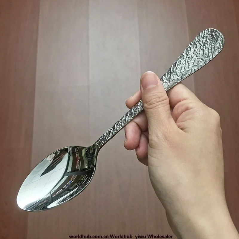 Stainless steel diamond pattern dinner spoon household dining spoon soup spoon tableware spoon mostly uses hotel creative round 3