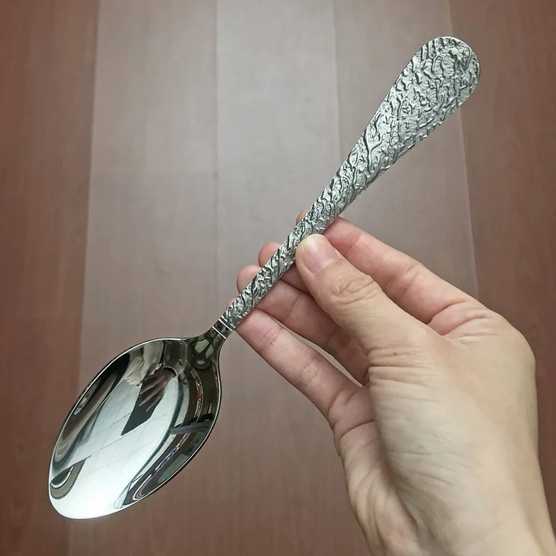 Stainless steel diamond pattern dinner spoon household dining spoon soup spoon tableware spoon mostly uses hotel creative round 5