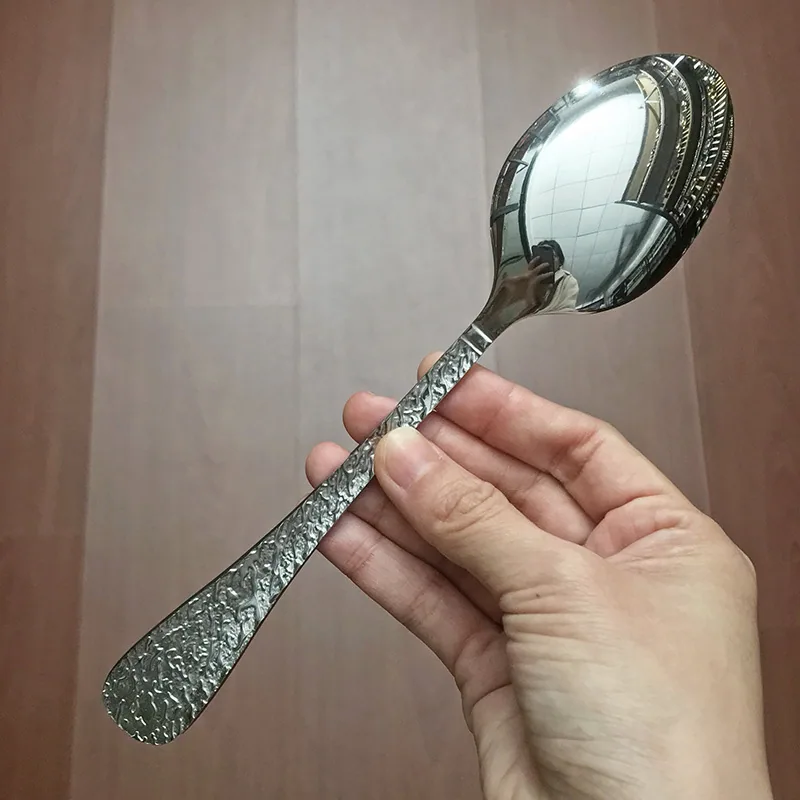 Stainless steel diamond pattern dinner spoon household dining spoon soup spoon tableware spoon mostly uses hotel creative round 6