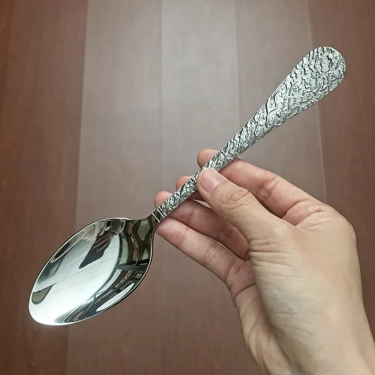 Stainless steel diamond pattern dinner spoon household dining spoon soup spoon tableware spoon mostly uses hotel creative round 8