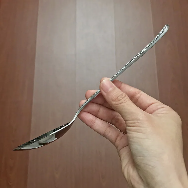 Stainless steel diamond pattern dinner spoon household dining spoon soup spoon tableware spoon mostly uses hotel creative round 11