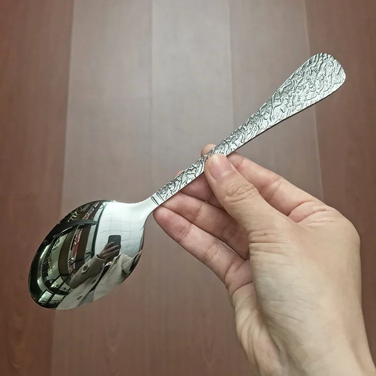 Stainless steel diamond pattern dinner spoon household dining spoon soup spoon tableware spoon mostly uses hotel creative round 12