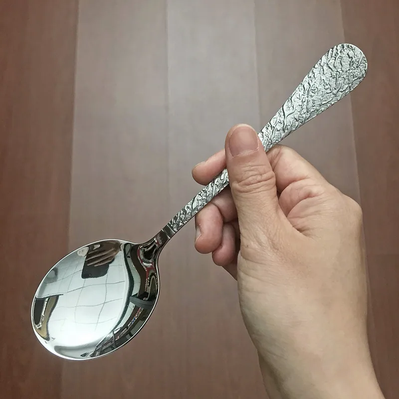 스테인레스 스틸 둥근 머리 스푼, 비빔밥 스푼, 가정용 식기, 먹는 스푼, 수프 스푼, 주로 창의적인 둥근 손잡이를 사용합니다. 2