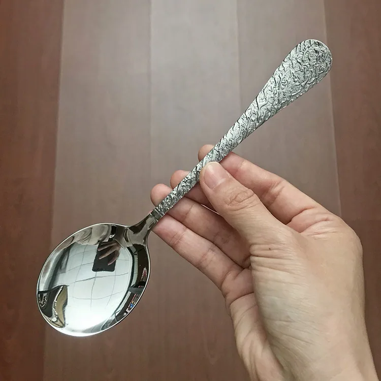 스테인레스 스틸 둥근 머리 스푼, 비빔밥 스푼, 가정용 식기, 먹는 스푼, 수프 스푼, 주로 창의적인 둥근 손잡이를 사용합니다. 11