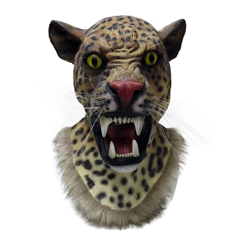 Carnival Party Supplies Halloween Funny Play Realistic Leopard Animal Head Mask Latex Jaguar Mask 5