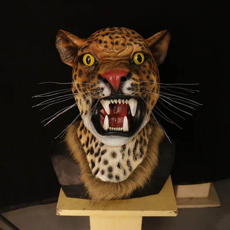 Carnival Party Supplies Halloween Funny Play Realistic Leopard Animal Head Mask Latex Jaguar Mask 6