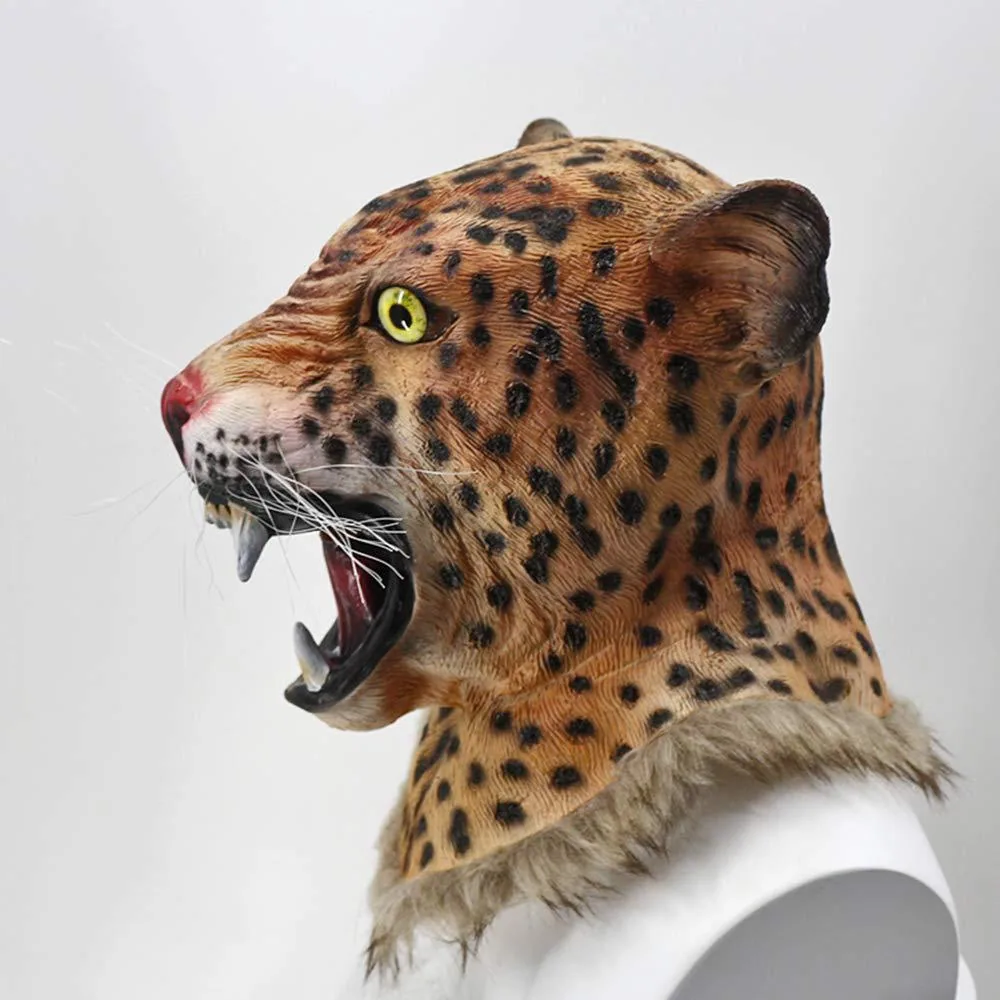 Carnival Party Supplies Halloween Funny Play Realistic Leopard Animal Head Mask Latex Jaguar Mask 3