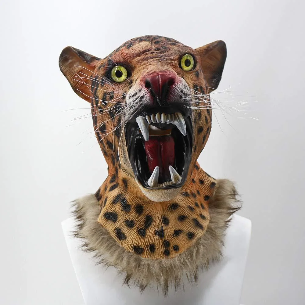 Carnival Party Supplies Halloween Funny Play Realistic Leopard Animal Head Mask Latex Jaguar Mask 4